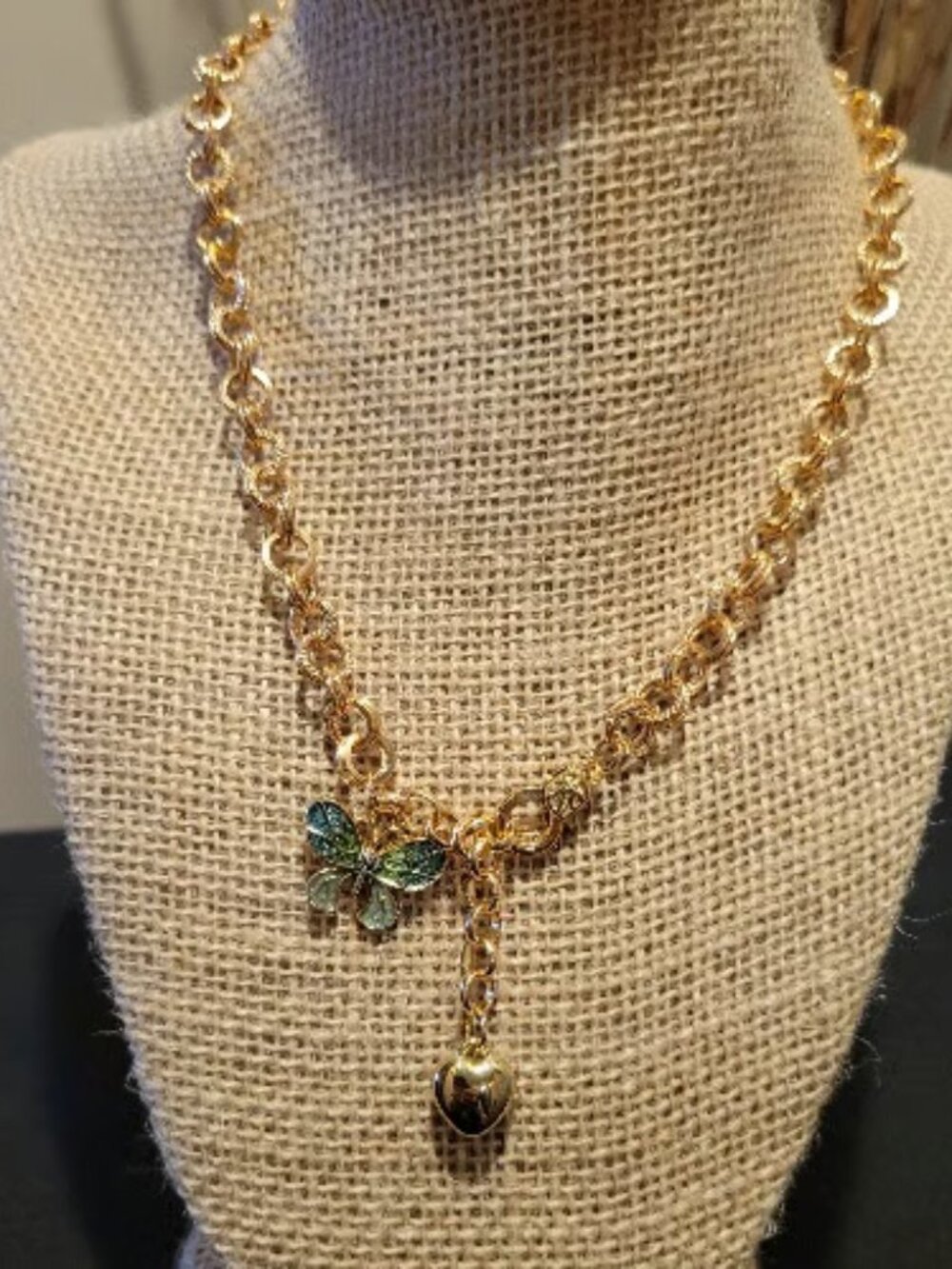 Gold Chain Necklace with Heart & Butterfly
